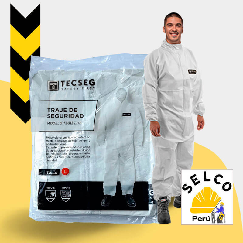 Traje de seguridad descartable, ligero y resistente contra particulas tecseg vendido por Selco Perú
